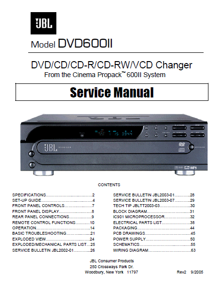 JBL Model DVD600II Changer Service Manual