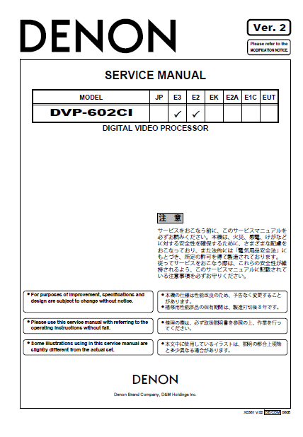 DENON DVP-602CI E3 E2 Digital Video Processor Service Manual