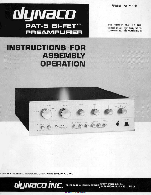 DYNACO PAT-5 BI-FET Operations Manual