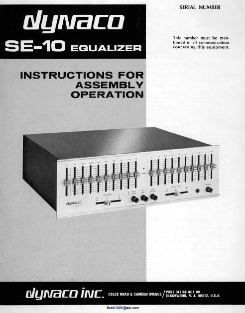 DYNACO SE-10 Operations Manual