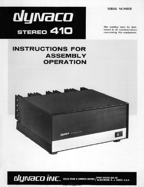 DYNACO STEREO 410 Operations Manual