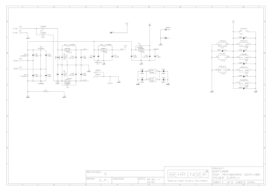 BEHRINGER DSP1000 Power Supply rev D Schematics
