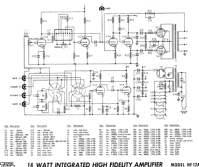 EICO Model HF 12 A Schematic