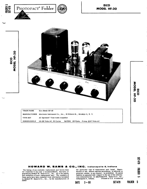 EICO Model HF-20 Photofact Instruction Manual