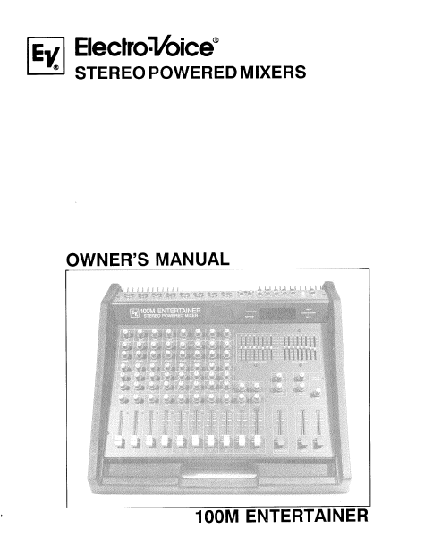 ELECTROVOICE 100M Stereo Powered Mixers Owner's Manual
