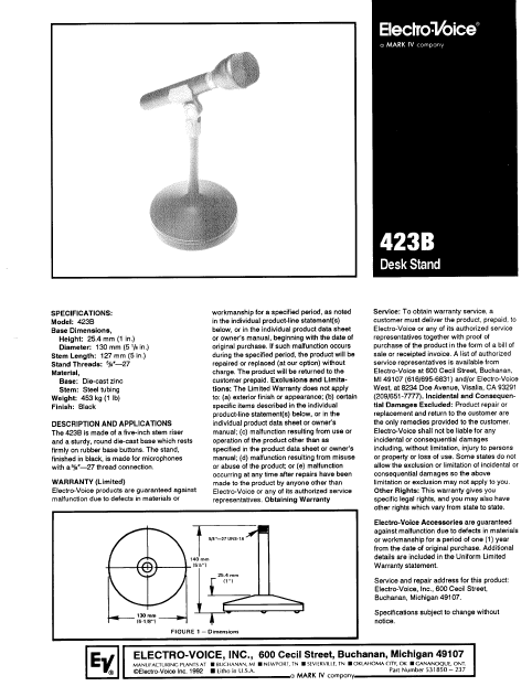 ELECTROVOICE 432B Desk Stand Instruction Manual
