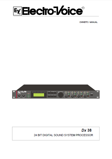 ELECTROVOICE DX38 24Bit Digital Sound System Processor Owner's Manual