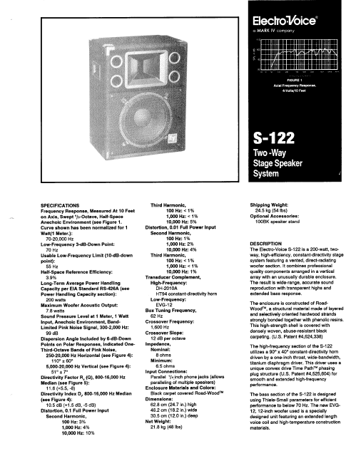 ELETCROVOICE S-122 Two Way Stage Speaker System Instruction Manual
