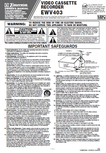Emerson Model EWV403 Owner's Manual