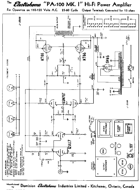 Electrohome PA100 Hi-Fi Power Amp Schematic