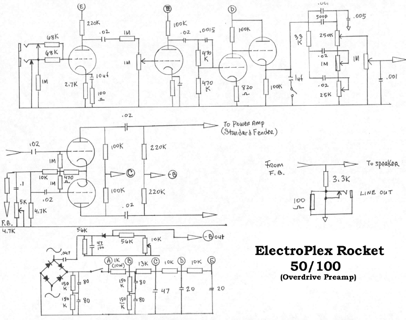 Electroplex Rocket 50-100 Overdrive Preamp Schematic