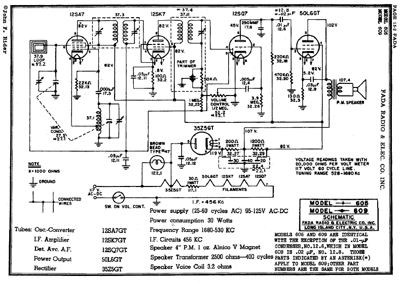 Fada Radio Model 605-609 Schematic