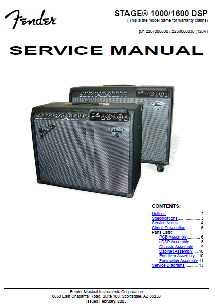 FENDER Stage 1000-1600 DSP Service Manual