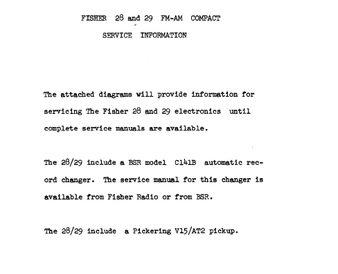 FISHER 28-29 FM-AM Compact Service Information Schematics