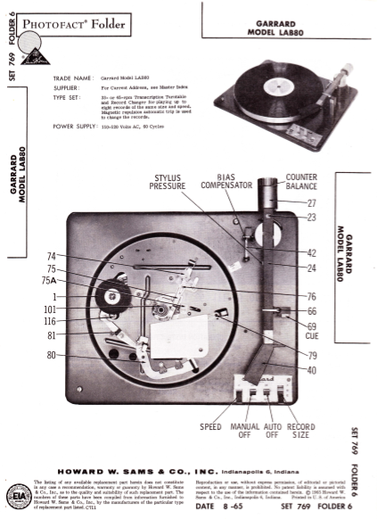 GARRARD Models LAB 80 Operation Manual