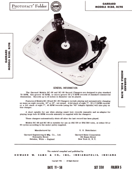 GARRARD Models RC88-RC98 Operation Manual