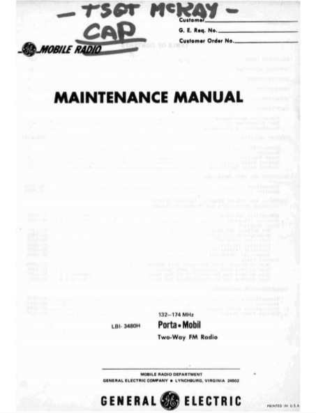 GE LBI-3480H Two-Way FM Radio Maintenance Manual