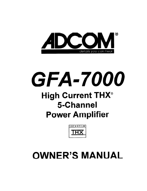 ADCOM GFA-7000 Owner's Manual