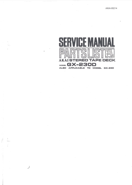 AKAI Model GX-230D Stereo Tape Deck Service Manual