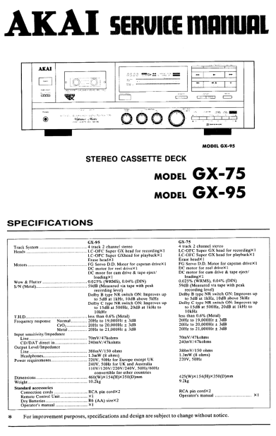 AKAI GX 75-95 Stereo Cassette Deck Service Manual