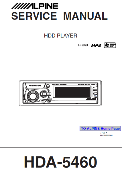 ALPINE HDA-5460 HDD Player Service Manual