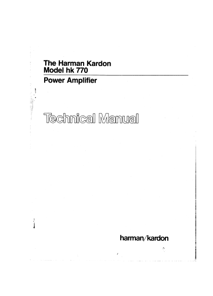Harman Kardon Model hk 770 Power Amplifier Technical Service Manual