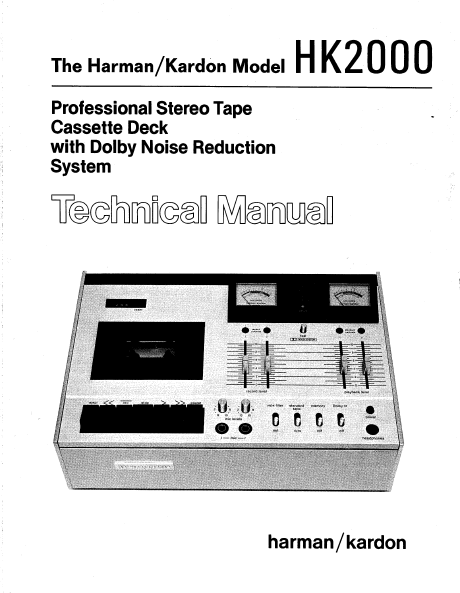 Harman Kardon HK2000 Professional Stereo Tape Cassette Deck Technical Service Manual