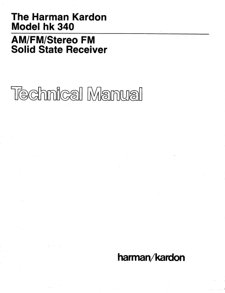 Harman Kardon hk 340 Stereo FM Solid State Receiver Technical Service Manual