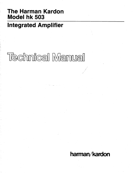 Harman Kardon hk 503 Integrated Amplifier Technical Service Manual