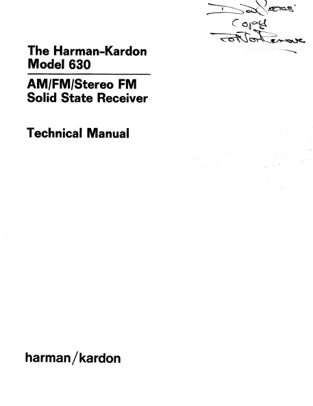 Harman Kardon Model 630 Technical Manual