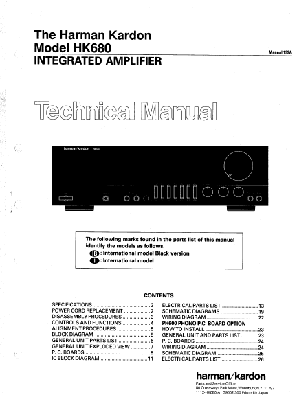 Harman Kardon Model HK680 Integrated Amplifier Technical Service Manual