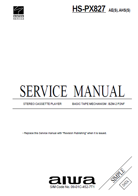 AIWA HS-PX827 Simple Stereo Cassette Player Service Manual