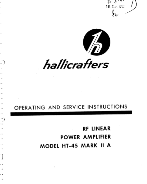 Hallicrafters Model HT-45 Mark II A Power Amplifier Service Manual