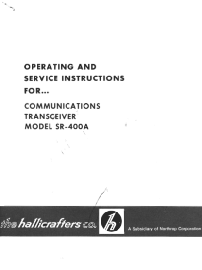 Hallicrafters Model SR-400A Transceiver Service Manual