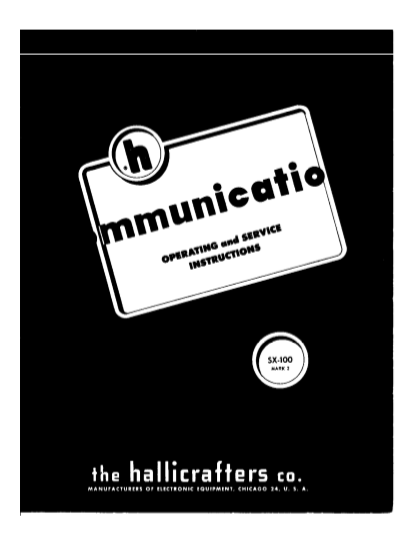 Hallicrafters Model SX-100 Mark 2 Receiver Service Manual