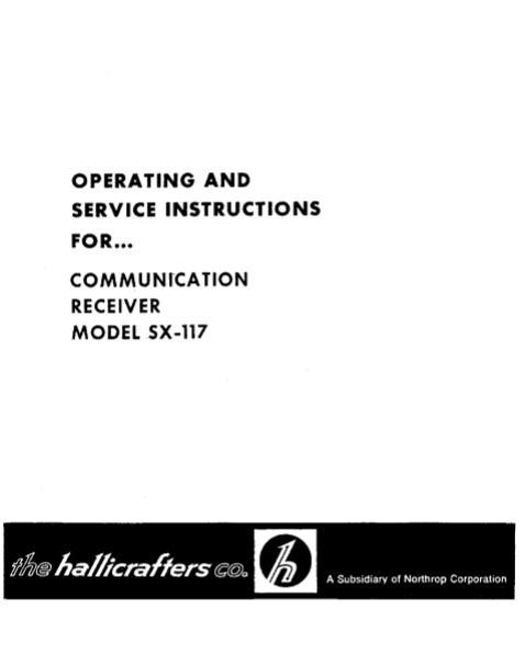 Hallicrafters Model SX-117 Communication Receiver Service Manual