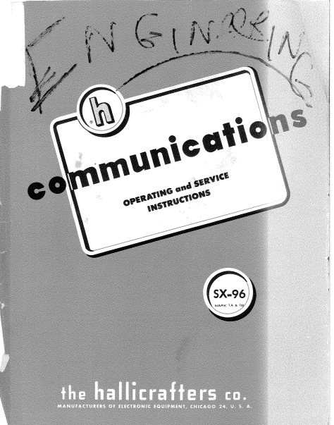Hallicrafters Model SX96 Mark 1A-1B Receiver Service Manual
