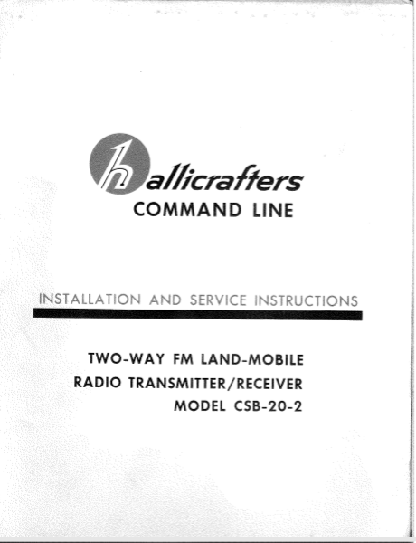 Hallicrafters Model CSB 20-2 Radio Transmitter Receiver Service Manual
