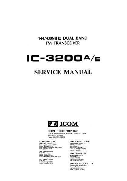 ICOM IC-3200A Dual Band FM Transceiver Service Manual