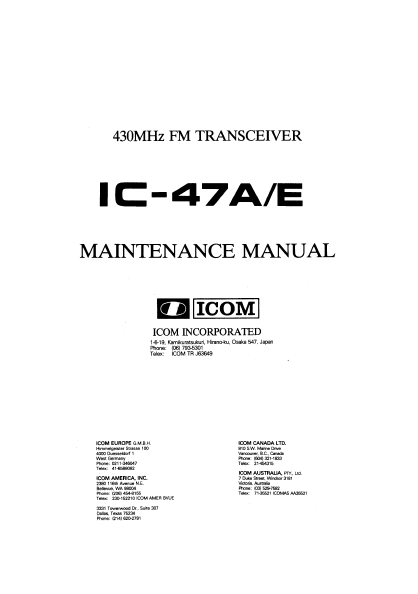 ICOM IC-47A FM Transceiver Service Manual