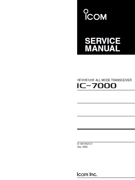 ICOM IC-7000 All Mode Transceiver Service Manual