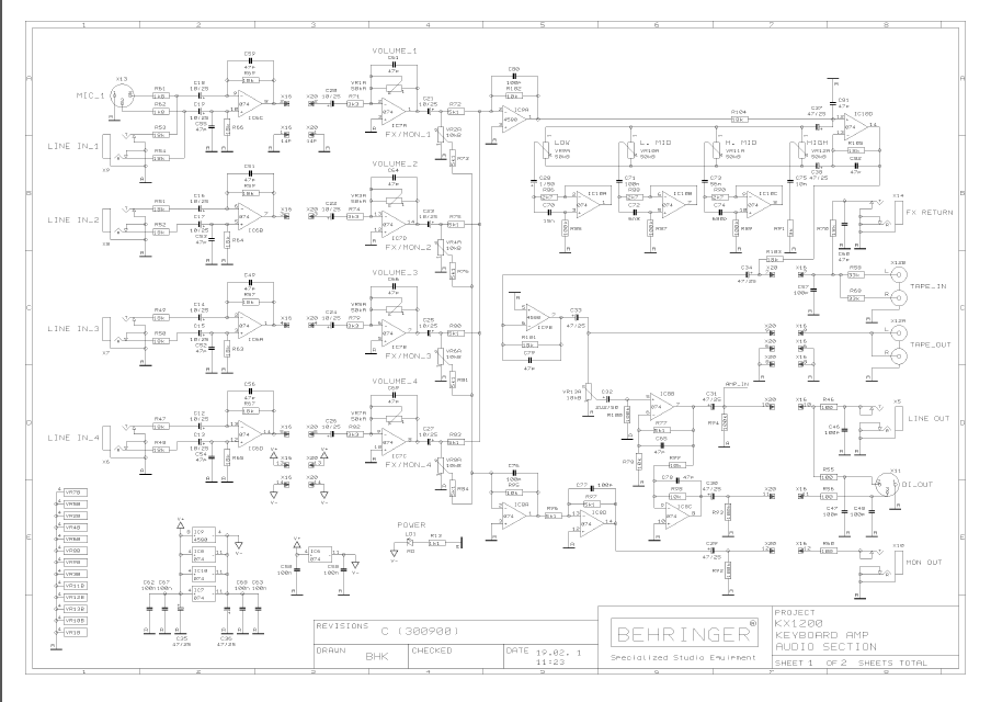 BEHRINGER KX1200 Keyboard Amp rev C Schematics