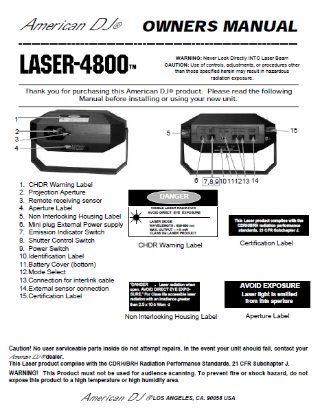 AMC LASER-4800 American DJ Owner's Manual
