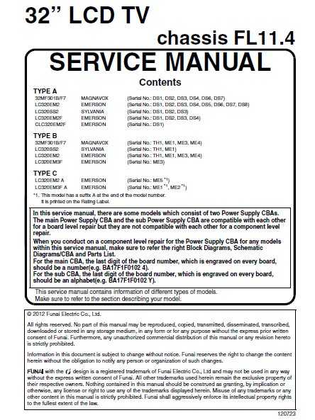 Emerson Chassis FL11.4 32" LCD TV Service Manual – Electronic Service ...