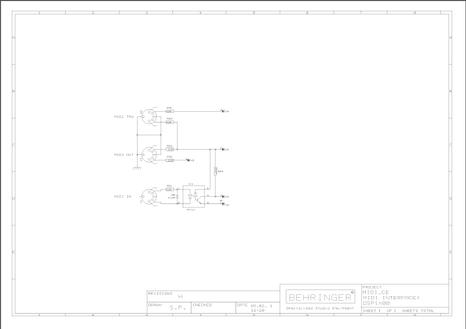 BEHRINGER MIDI-CE Interface rev H Schematic