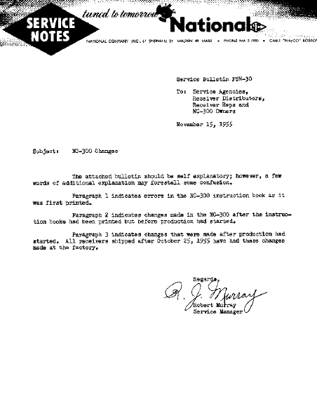 Audio TO Clearcom-NATIONAL_NC-300 Service_Notes Service Manual
