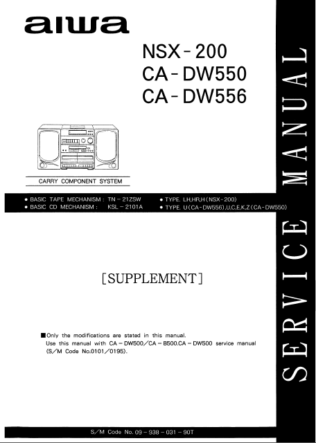 AIWA NSX-200 Supplement Carry Component System Schematics
