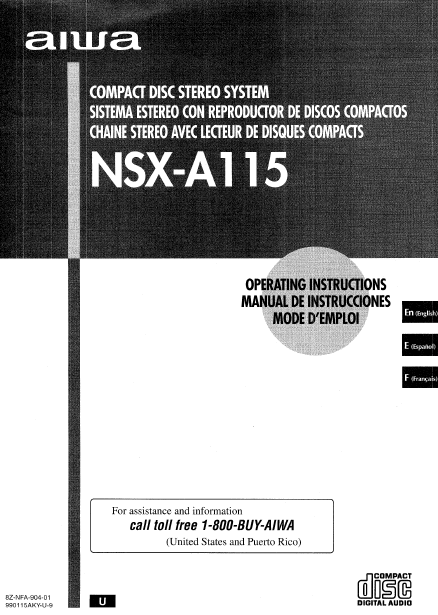 AIWA Compact Disc Stereo NSX-A115 Instruction Manual