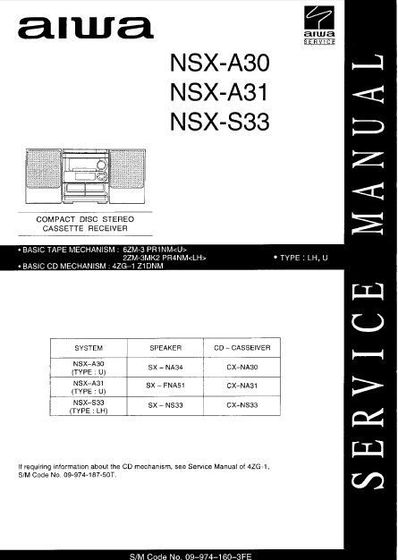 AIWA NSX-A30 CD Stereo Cassette Receiver Schematics