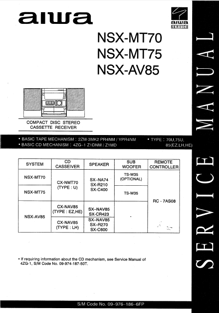 AIWA NSX-AV85 CD Stereo System Service Manual